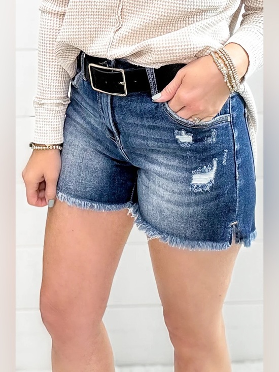 Royalty For Me Pants - Royalty For Me Dark Blue Distressed Denim Blue Jean Shorts